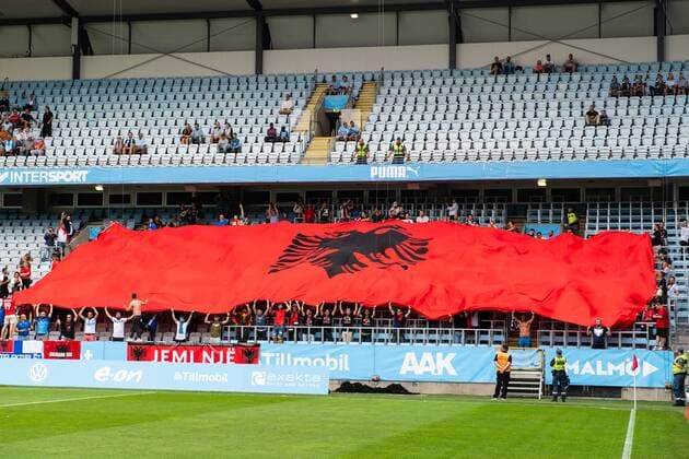 180717 Fans of or Drita before the UEFA Champions League qualifying match between Malmö FF and Drita on July 17, 2018 in Malmö Photo Ludvig Thunman BILDBYRAN Code LT 35506  Copyright: LUDVIGxTHUNMAN BB180717LT005