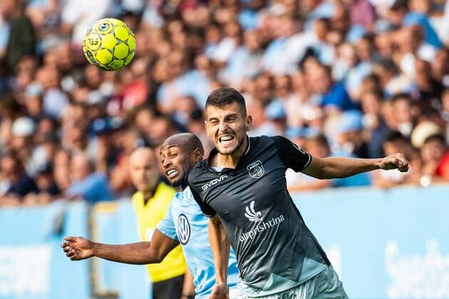180717 Bujar Shabani or Drita and Fouad Bachirou or Malmö FF competes for the ball during the UEFA Champions League qualifying match between Malmö FF and Drita on July 17, 2018 in Malmö Photo Ludvig Thunman BILDBYRAN Code LT 35506  Copyright: LUDVIGxTHUNMAN BB180717LT014