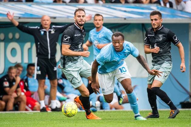 180717 or Malmö FF Carlos Strandberg in action during the UEFA Champions League qualifying match between Malmö FF and Drita on July 17, 2018 in Malmö Photo Ludvig Thunman BILDBYRAN Code LT 35506  Copyright: LUDVIGxTHUNMAN BB180717LT027