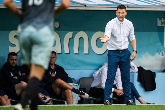 180717 Head coach Bekim Isufi or Drita reacts during the UEFA Champions League qualifying match between Malmö FF and Drita on July 17, 2018 in Malmö Photo Ludvig Thunman BILDBYRAN Code LT 35506  Copyright: LUDVIGxTHUNMAN BB180717LT033