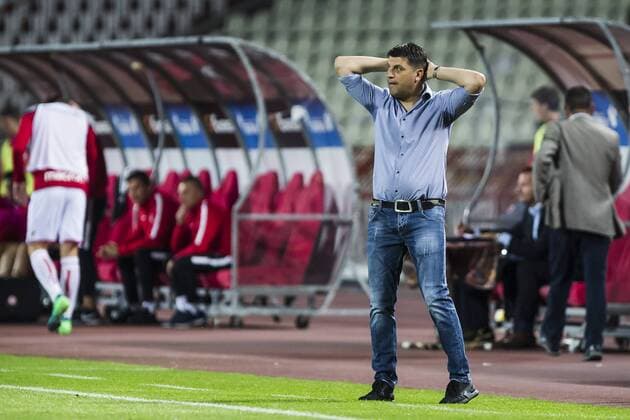 17th July 2018, Rajko Mitic Stadium, Belgrade, Serbia; UEFA Champions League Qualification, first qualifying round, 2nd leg, Red Star Belgrade versus Spartaks Jurmala; Head Coach Vladan Milojevic of Red Star Belgrade reacts during the match  ActionPlus12048446 NikolaxKrstic