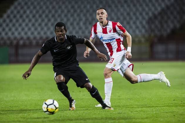17th July 2018, Rajko Mitic Stadium, Belgrade, Serbia; UEFA Champions League Qualification, first qualifying round, 2nd leg, Red Star Belgrade versus Spartaks Jurmala; Defender Milan Rodic of Red Star Belgrade comes forward on the ball  ActionPlus12048460 NikolaxKrstic