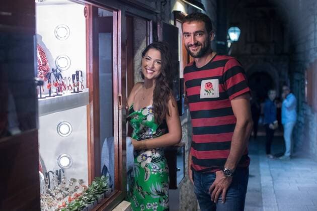 Marin Cilic resting in Korcula 18.07.2018., Korcula - Tennis player Marin Cilic went for an evening walk in the company of his wife Kristina. They were stopped by tourists who wanted to take pictures with him. Marin Cilic is the seventh tennis player in the world  DavorxPuklavec PIXSELL