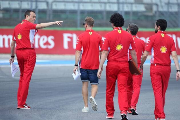 Photo4 LaPresse 19 07 2018 Hockenheimring, Germany Grand Prix Formula One Germany 2018 In the pic: Riccardo Adami (ITA) Ferrari Race Engineer and Sebastian Vettel (GER) Scuderia Ferrari SF71H  Copyright: xPhoto4 LaPressex