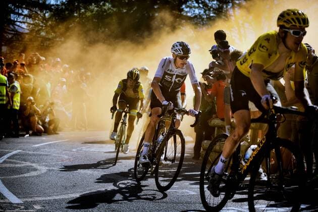 British Chris Froome of Team Sky and British Geraint Thomas of Team Sky pictured in action during the twelfth stage in the 105th edition of the Tour de France cycling race, 175,5km from Bourg-Saint-Maurice Les Arcs to Alpe d Huez, France, Thursday 19 July 2018. This year s Tour de France takes place from July 7th to July 29th. YORICKxJANSENS  x05389127x