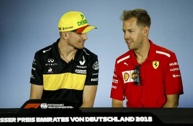 Motorsports: FIA Formula One World Championship WM Weltmeisterschaft 2018, Grand Prix of Germany, 27 Nico Hulkenberg (GER, Renault Formula One Team), 5 Sebastian Vettel (GER, Scuderia Ferrari), Hockenheim Germany