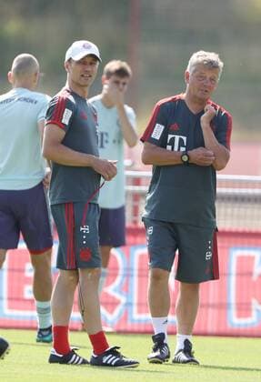 Football training of FC Bayern Munich Head coach Nico Kovac and co-manager Peter Hermann Munich Bavaria Germany Sports facility on Säbener Strasse