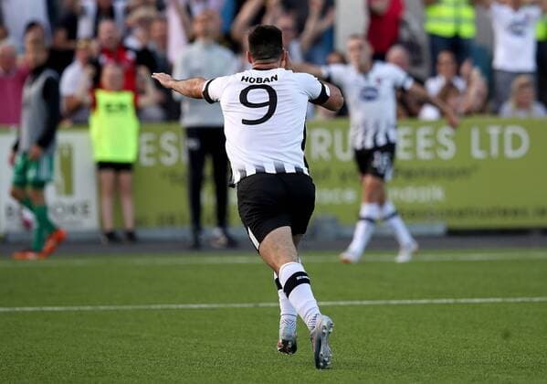 UEFA Europa League First Qualifying Round Second Leg, Oriel Park, Co. Louth 19 7 2018 Dundalk vs Levadia Tallinn Dundalk s Patrick Hoban celebrates his goal Patrick Hoban celebrates his goal 19 7 2018  Copyright: x©INPHO RyanxByrnex RB2_5631
