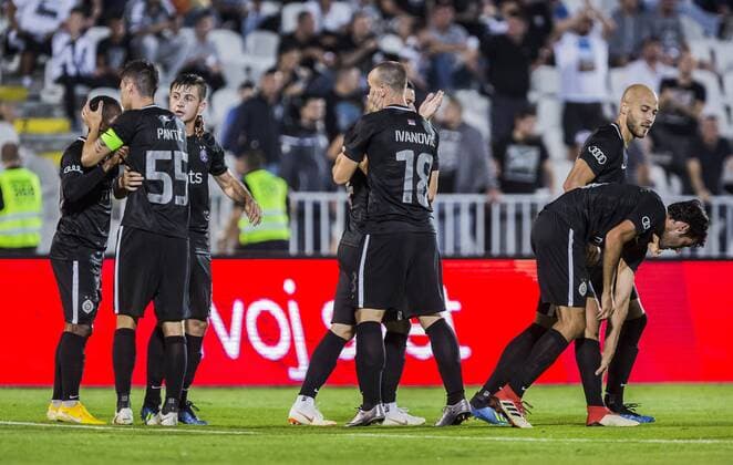 19th July 2018, Partizan Stadium, Belgrade, Serbia; UEFA Europa League football, first qualifying round, 2nd leg, Partizan versus Rudar Pljevlja; Midfielder Danilo Pantic of Partizan celebrates his goal with him team mates  ActionPlus12048804 NikolaxKrstic