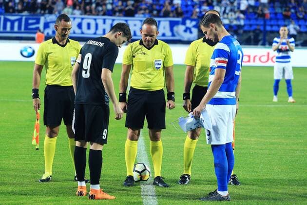 First qualification round for UEFA Europa League, Osijek - Petrocub 19.07.2018., stadium Gradski vrt, Osijek, Croatia - First qualification round for UEFA Europa League, 2nd leg, NK Osijek - CS Petrocub. Vladimir Ambros, Dimitrios Massias, Borna Barisic  DavorxJavorovic PIXSELL