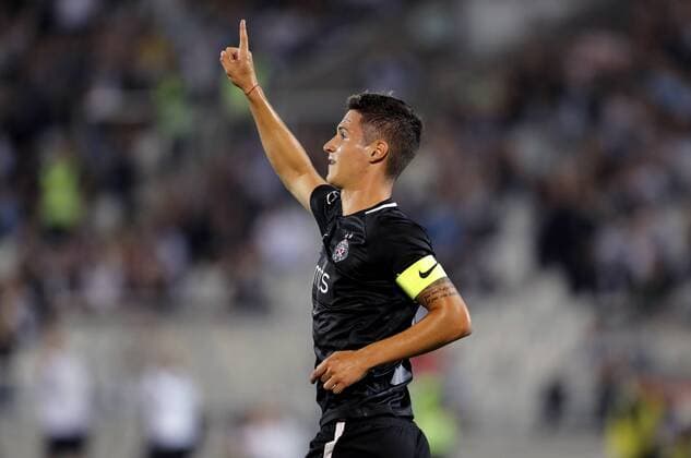 (180720) -- BELGRADE, July 20, 2018 -- Partizan s Danilo Pantic celebrates after scoring the first qualifying round UEFA Europa League football match between Partizan and Rudar in Belgrade, Serbia on July 19, 2018. Partizan won 3-0. ) (SP)SERBIA-BELGRADE-UEFA-FOOTBALL-PARTIZAN VS RUDAR PredragxMilosavljevic 