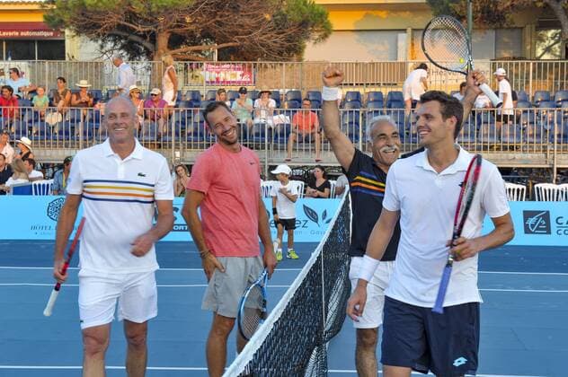 Guy Forget - Michael Lliodra - Manssour Bahrami - Paul Henri Mathieu CELEBRITES : Classic Tennis Tour 2018 - Saint Tropez - 19 07 2018 NorbertScanella Panoramic 