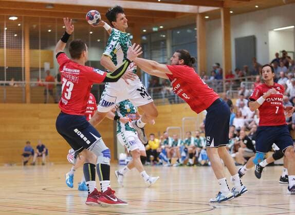BAU 20 7 2018 Leinfelden Echterdingen Handball Fresh on Göppingen vs SG BBM Bietigheim v Martin Marcec BBM Nemanja Zelenovic Goeppingen Patrick Weber BBM