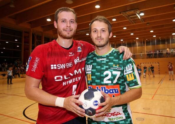 BAU 20 7 2018 Leinfelden Echterdingen Handball FRESH ON Göppingen vs SG BBM Bietigheim the brothers Patrick BBM and Marco Rentschler Göppingen