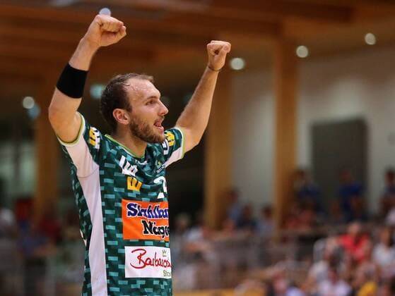BAU 20 7 2018 Leinfelden Echterdingen Handball Fresh on Göppingen vs SG BBM Bietigheim Marcel Schiller Göppingen cheers and clenched his fists