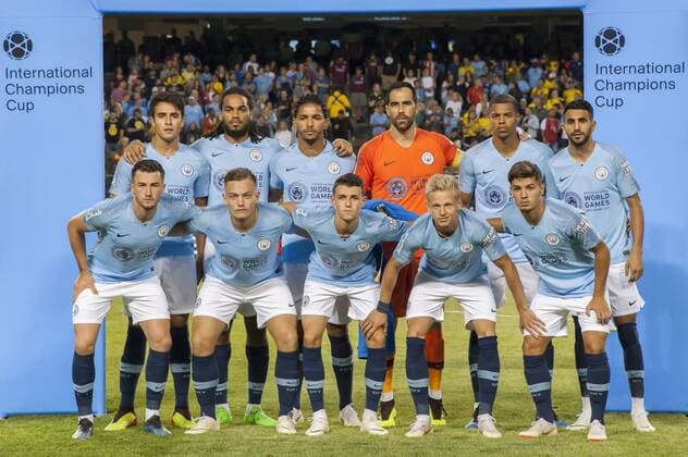 CHICAGO, IL - JULY 20: Manchester City poses for a photo prior to an International Champions Cup match against Borussia Dortmund on July 20, 2018, at Soldier Field in Chicago, IL. (Photo by Patrick Gorski Icon Sportswire) SOCCER: JUL 20 International Champions Cup - Manchester City FC v Borussia Dortmund Icon20071806 EDITORIAL USE ONLY