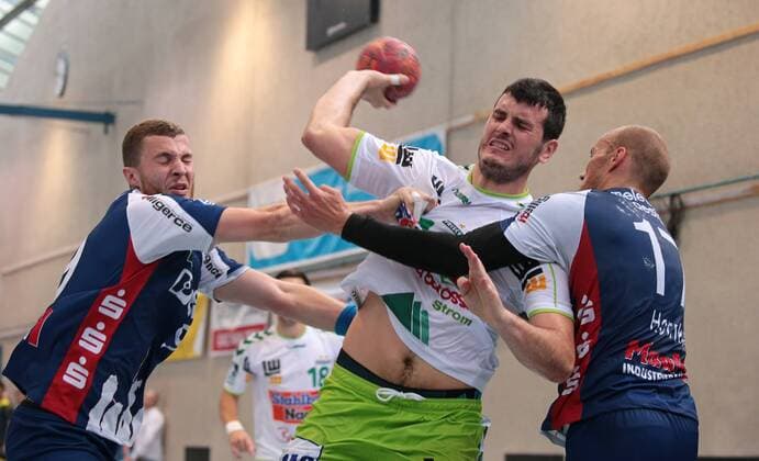 21 07 2018 Germany Esslingen Handball Marktplatz Esslingen 2018 Frisch Auf Göppingen vs. TBV Lemgo v Dominik Ebner TBV Ivan Sliskovic FAG Tim Hornke TBV