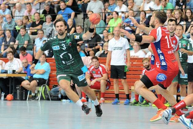 Fabian Wiede Fuechse Berlin 3 against Fabian van Olphen TBV Lemgo 10 Handball Mens Preparatory Tournament Esslinger Markplatzturniers Final 21 07 2018 Photo TBaur Eibner Fuechse Berlin vs. TBV Lemgo Esslingen Copyright: xEIBNER TobiasxBaurx EP_TBR