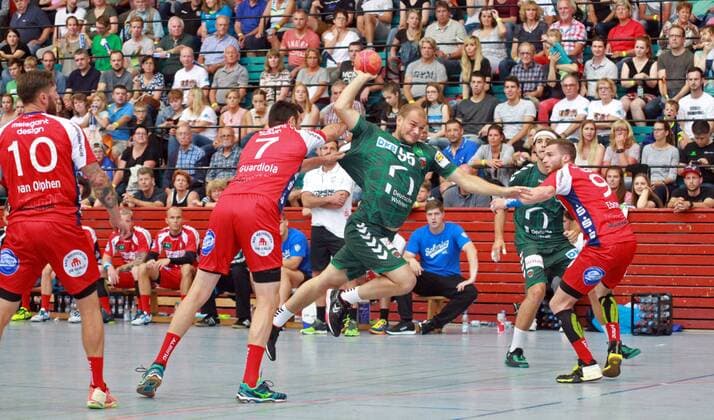 Esslingen Marketplace Tournament 2018 Germany Esslingen 21 07 2018 Handball Esslingen Marketplace Tournament 2018 Paul Drux 95 Füchse Berlin vs. Isaias Guardiola 7 TBV Lemgo and Dominik Ebner 9 TBV Lemgo