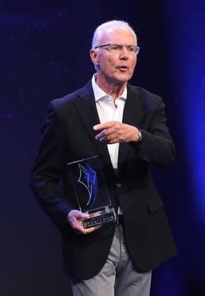 Franz Beckenbauer is awarded Sportsman of the Year by Franz Beckenbauer Franz Beckenbauer is awarded Sportsman of the Century Franz Beckenbauer wins the Bavarian Sports Award Münchdn Bayern Germany BMW Welt