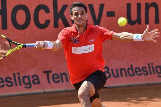 GER 1 Tennis Point Bundesliga Men Badwerk Gladbacher HTC vs HTC Blue White Krefeld e V 22 07 2018 Badwerk Gladbacher HTC GER 1 TP BL Badwerk Gladbacher HTC vs HTC Blue White Krefeld e V in picture 2 Dutra Silva Rogerio BRA on forehand strike nph Mauelshagen nph00321