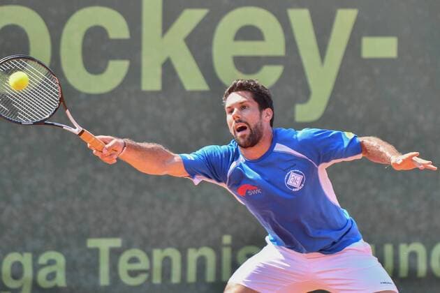 GER 1 Tennis Point Bundesliga Men Badwerk Gladbacher HTC vs HTC Blue White Krefeld e V 22 07 2018 Badwerk Gladbacher HTC GER 1 TP BL Badwerk Gladbacher HTC vs HTC Blue White Krefeld e V pictured Gaio Federico ITA on forehand strike nph Mauelshagen nph00321