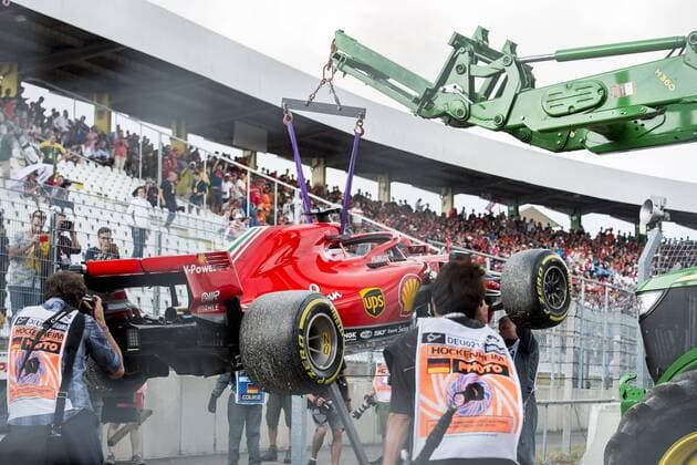 Motorsport Formula 1 Season 2018 2019 Race on Sunday 22 07 2018 at the Hockenheimring in Hockenheim Germany The damaged car of Sebastian Vettel Scuderia Ferrari is transported away Copyright: xInderliedx