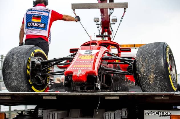 Motorsport Formula 1 Season 2018 2019 Race on Sunday 22 07 2018 at the Hockenheimring in Hockenheim Germany The damaged car of Sebastian Vettel Scuderia Ferrari is transported away Copyright: xInderliedx