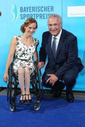 Joachim Herrmann and Anna Schaffelhuber Bavarian Sports Award 2018 in the BMW World in Munich on 21 07 2018
