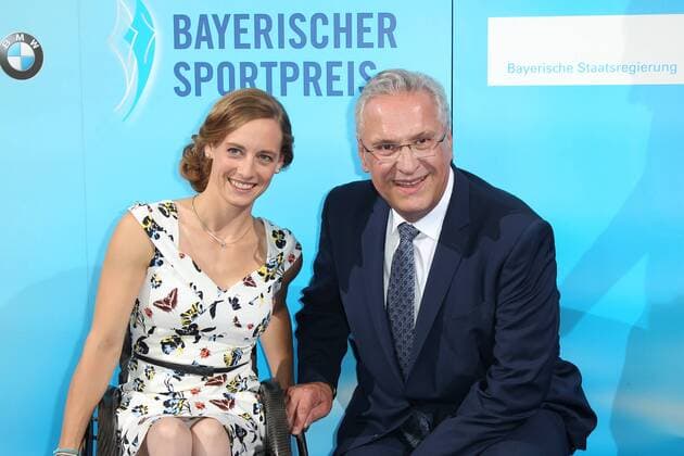 Joachim Herrmann and Anna Schaffelhuber Bavarian Sports Award 2018 in the BMW World in Munich on 21 07 2018