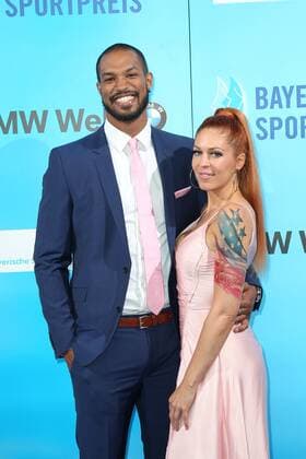 Kamghe Gaba with wife Julia Schober Bavarian Sports Award 2018 in the BMW Welt in Munich on 21 07 2018