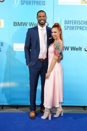 Kamghe Gaba with wife Julia Schober Bavarian Sports Award 2018 in the BMW Welt in Munich on 21 07 2018