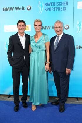 Maria Hoefl Riesch with husband Marcus Hoefl and Joachim Herrmann Bavarian Sports Award 2018 in the BMW Welt in Munich on 21 07 2018