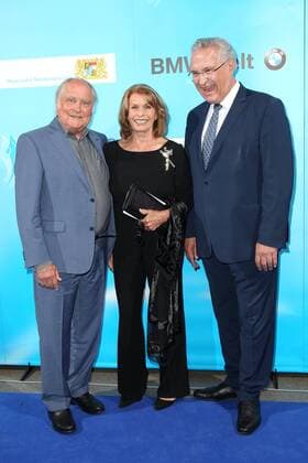 Senta Berger with husband Michael Verhoeven and Joachim Herrmann Bavarian Sports Award 2018 in the BMW Welt in Munich on 21 07 2018