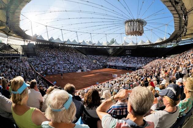 Sold out Center Court at Rothenbaum ATP Tournament German Open Tennis Championships 2018 in Hamburg Game Manhagen Classics Michael Stich against John McEnroe Show Match