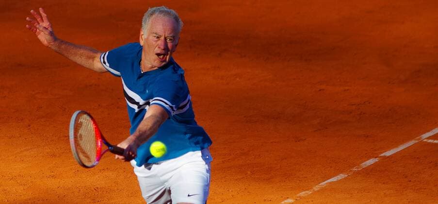 Ex tennis pro John McEnroe USA in legends match against Michael Stich on Rothenbaum