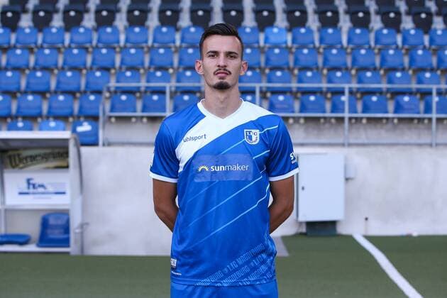 Mergim Berisha 1 FC Magdeburg 2 BL PortraÌttermin 2018 2019 official photo opportunity 1 FC Magdeburg at the MDCC Arena in Magdeburg Portrait Portrait Germany Football Mann Maenner GER 23 07 2018
