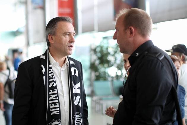 SOCCER - CL, Ajax vs Sturm, preview GRAZ,AUSTRIA, 24.JUL.18 - SOCCER- UEFA Champions League, Ajax Amsterdam vs Sturm Graz, preview. Image shows president Christian Jauk (Sturm) and sporting director Guenter Kreissl (Sturm). GEPAxpictures xChristianxWalgram