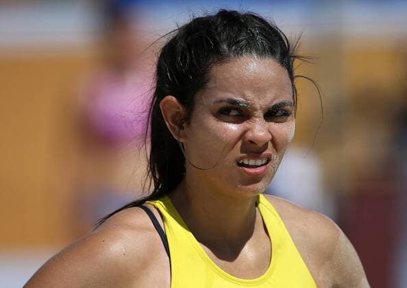 KAZAN, RUSSIA - JULY 24, 2018: Brazil s Jessica Barros in a beach handball match against Russia at the 2018 IHF Menâ€™s and Womenâ€™s Beach Handball World Championships held in Kazan. Yegor Aleyev TASS  TS08A875