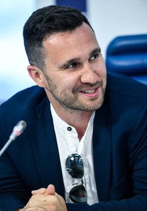 MOSCOW, RUSISA - JULY 24, 2018: Moscow River Cup Director Alexander Ostrovsky attends a press conference PK Pressekonferenz by the Russian Tennis Federation on the upcoming international summer tennis events in Moscow. Maxim Grigoryev TASS  TS08A88A