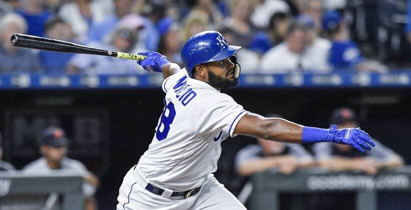 July 24, 2018 - Kansas City, MO, USA - The Kansas City Royals Jorge Bonifacio connects on a double in the sixth inning against the Detroit Tigers on Tuesday, July 24, 2018, at Kauffman Stadium in Kansas City, Mo. Detroit at Kansas City - ZUMAm67_ 20180724_zaf_m67_047 Copyright: xJohnxSleezerx
