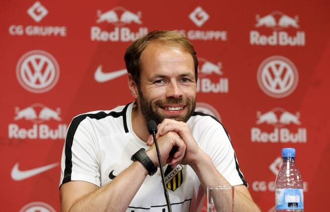 RB Leipzig PK Euro League qualifiers Leipzig 25 07 2018 Red Bull Arena Soccer qualifier for the UEFA Europa League PK on the eve of the match RB Leipzig vs. BK Hacken SWE im Bild Andreas Alm BK Hacken Headcoach