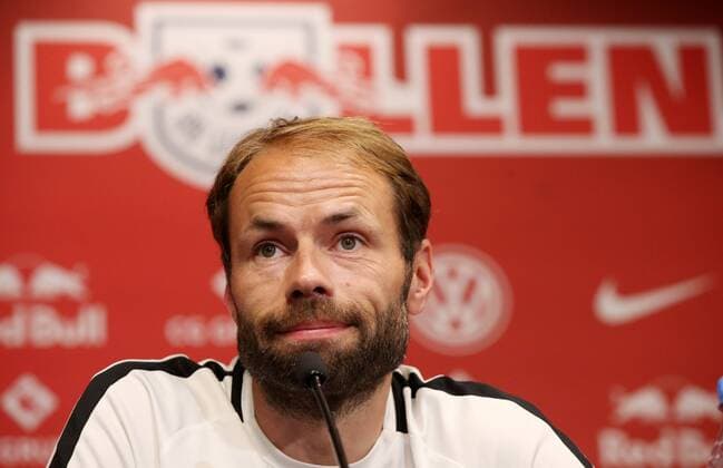 RB Leipzig PK Euro League qualifiers Leipzig 25 07 2018 Red Bull Arena Soccer qualifier for the UEFA Europa League PK on the eve of the match RB Leipzig vs. BK Hacken SWE im Bild Andreas Alm BK Hacken Headcoach