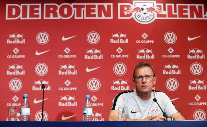 RB Leipzig PK Euro League Qualifiers Leipzig 25 07 2018 Red Bull Arena Soccer qualifier for the UEFA Europa League PK on the eve of the match RB Leipzig vs BK Hacken SWE Picture Ralf Rangnick RB Leipzig Head coach and sports director