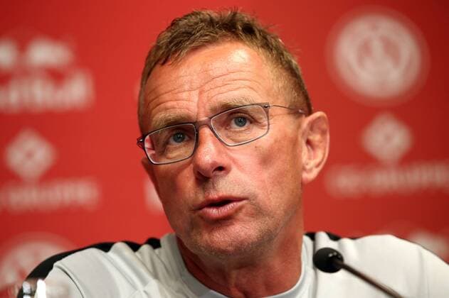 RB Leipzig PK Euro League Qualifiers Leipzig 25 07 2018 Red Bull Arena Soccer qualifier for the UEFA Europa League PK on the eve of the match RB Leipzig vs BK Hacken SWE Picture Ralf Rangnick RB Leipzig Head coach and sports director