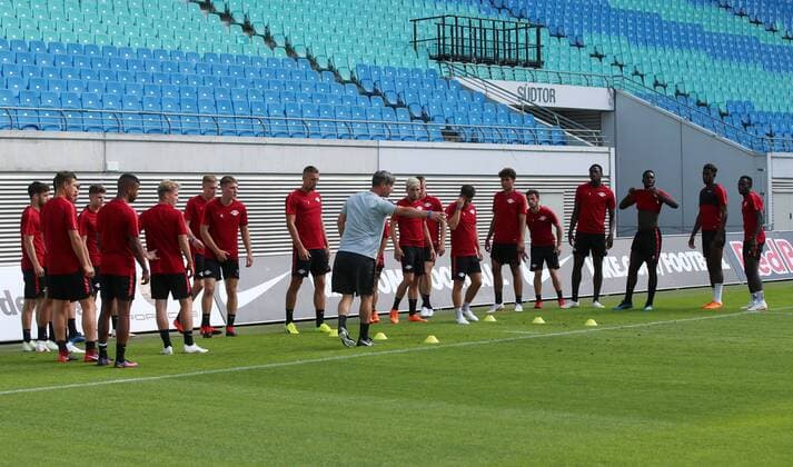 RB Leipzig Training Euro League qualifier Leipzig 25 07 2018 Red Bull Arena Soccer qualification for the UEFA Europa League practice on the eve of the match RB Leipzig vs. BK Hacken SWE Pictured team of RB Leipzig