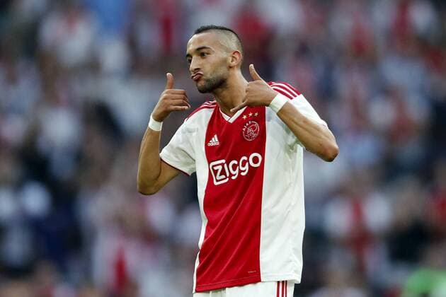 Hakim Ziyech of Ajax during the UEFA Champions League second round qualifying first leg match between Ajax Amsterdam and Sturm Graz at the Johan Cruijff Arena on July 25, 2018 in Amsterdam, The Netherlands UEFA Champions League 2018 2019 xVIxVIxImagesx xMauricexvanxSteenxIVx 11586163