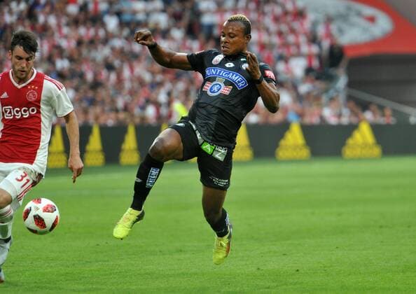 Champions League Ajax Amsterdam vs Sturm Graz Amsterdam The Netherlands 25th July 2018 Champions League Ajax Amsterdam vs Sturm Graz Emeka Friday Eze attacks for Graz in the first half. 