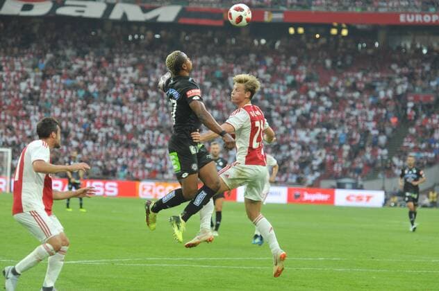 Champions League Ajax Amsterdam vs Sturm Graz Amsterdam The Netherlands 25th July 2018 Champions League Ajax Amsterdam vs Sturm Graz Emeka Friday Eze attacks for Graz in the first half. 