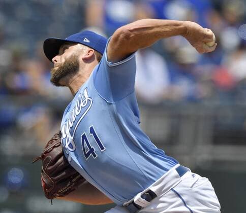 July 25, 2018 - Kansas City, MO, USA - Kansas City Royals starting pitcher Danny Duffy throws in the first inning against the Detroit Tigers on Wednesday, July 25, 2018 at Kauffman Stadium in Kansas City, Mo. Detroit Tigers vs. Kansas City Royals - ZUMAm67_ 20180725_zaf_m67_009 Copyright: xJohnxSleezerx